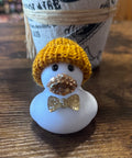 Gold beanie hat with bow tie Rhinestone bling duck