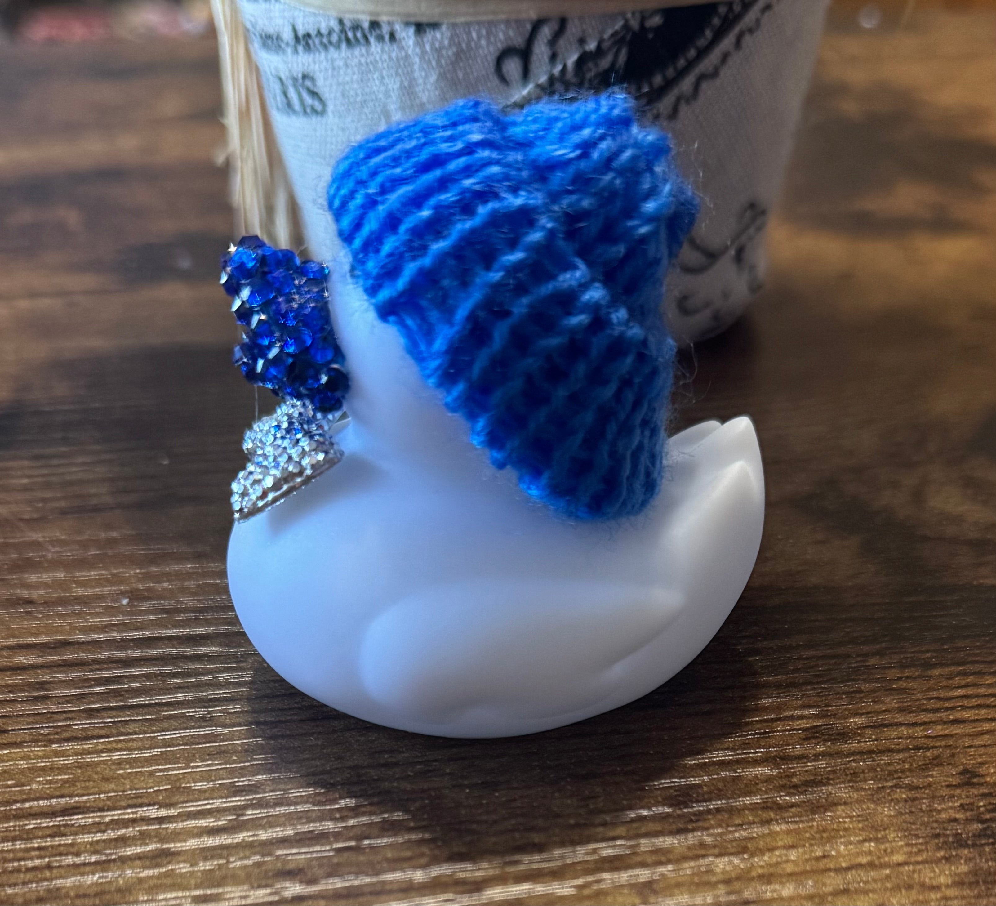 Blue beanie hat with bow tie Rhinestone bling duck