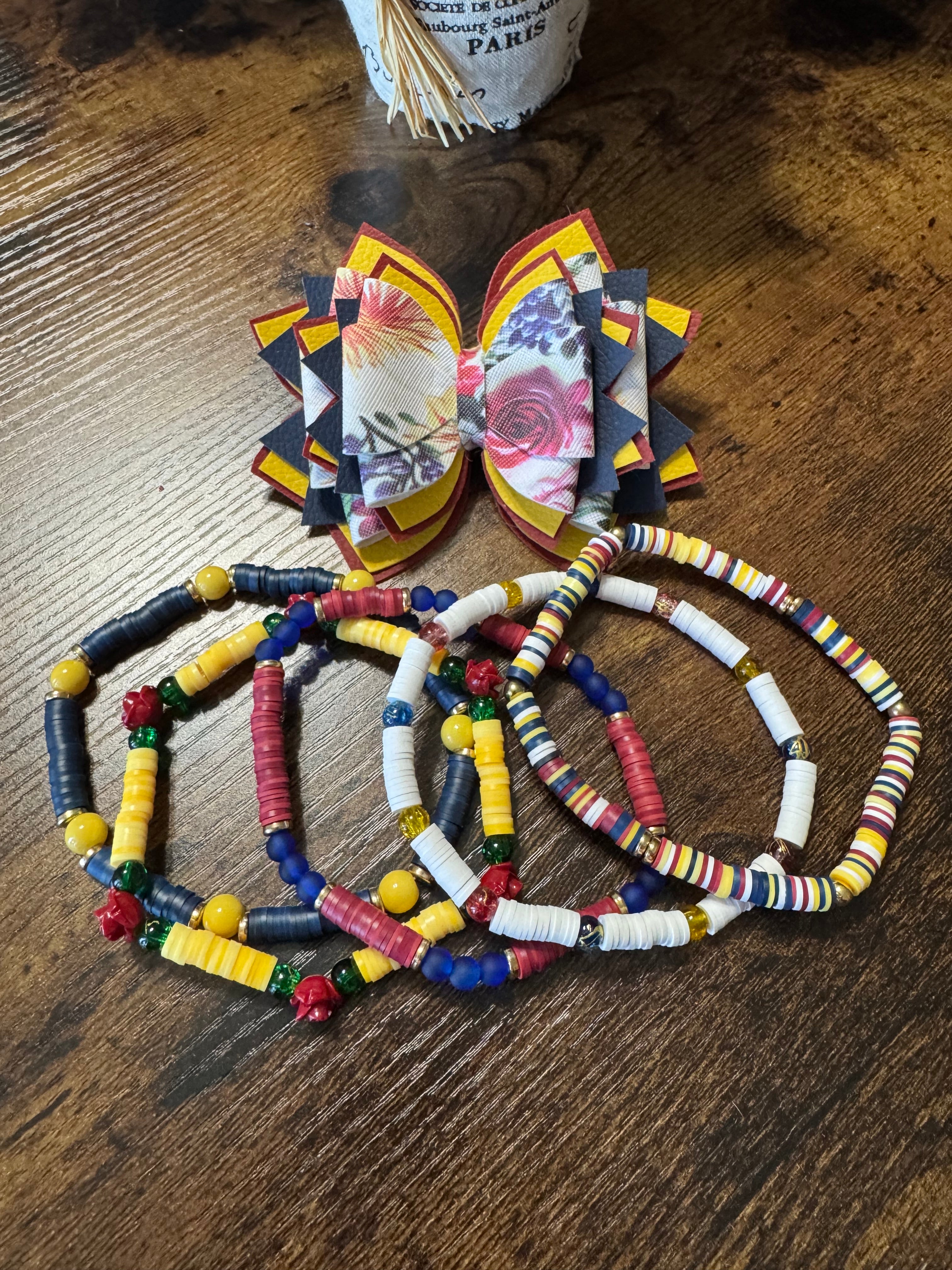 Beautiful flower navy yellow Stanley, Tumbler Bow and boot bracelet sets