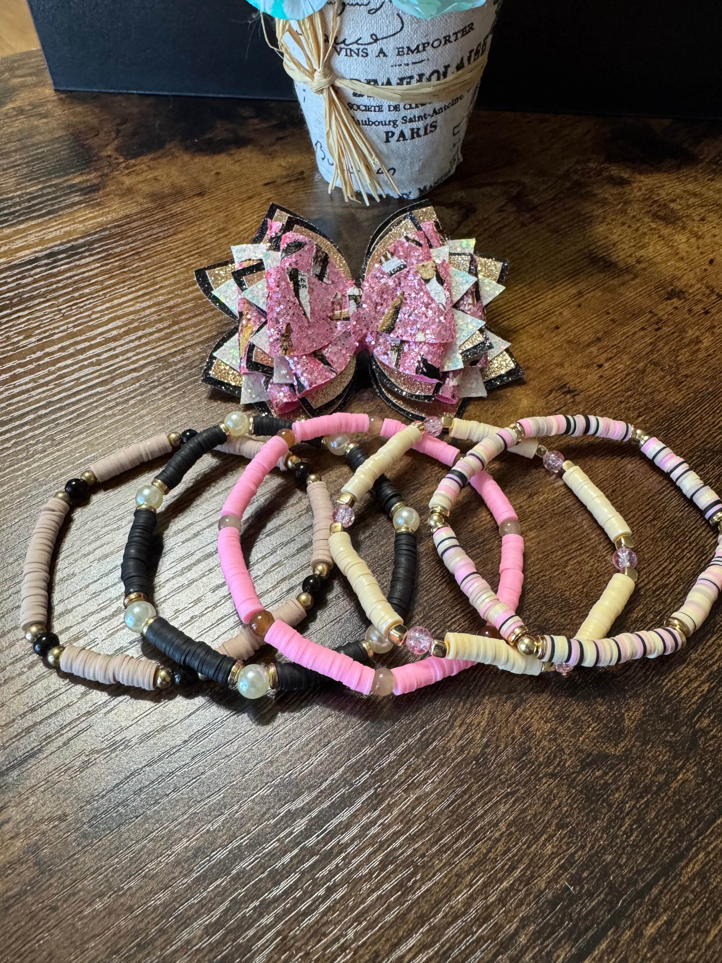 Bling. Sparkle pink Stanley, Tumbler Bow and boot bracelet set