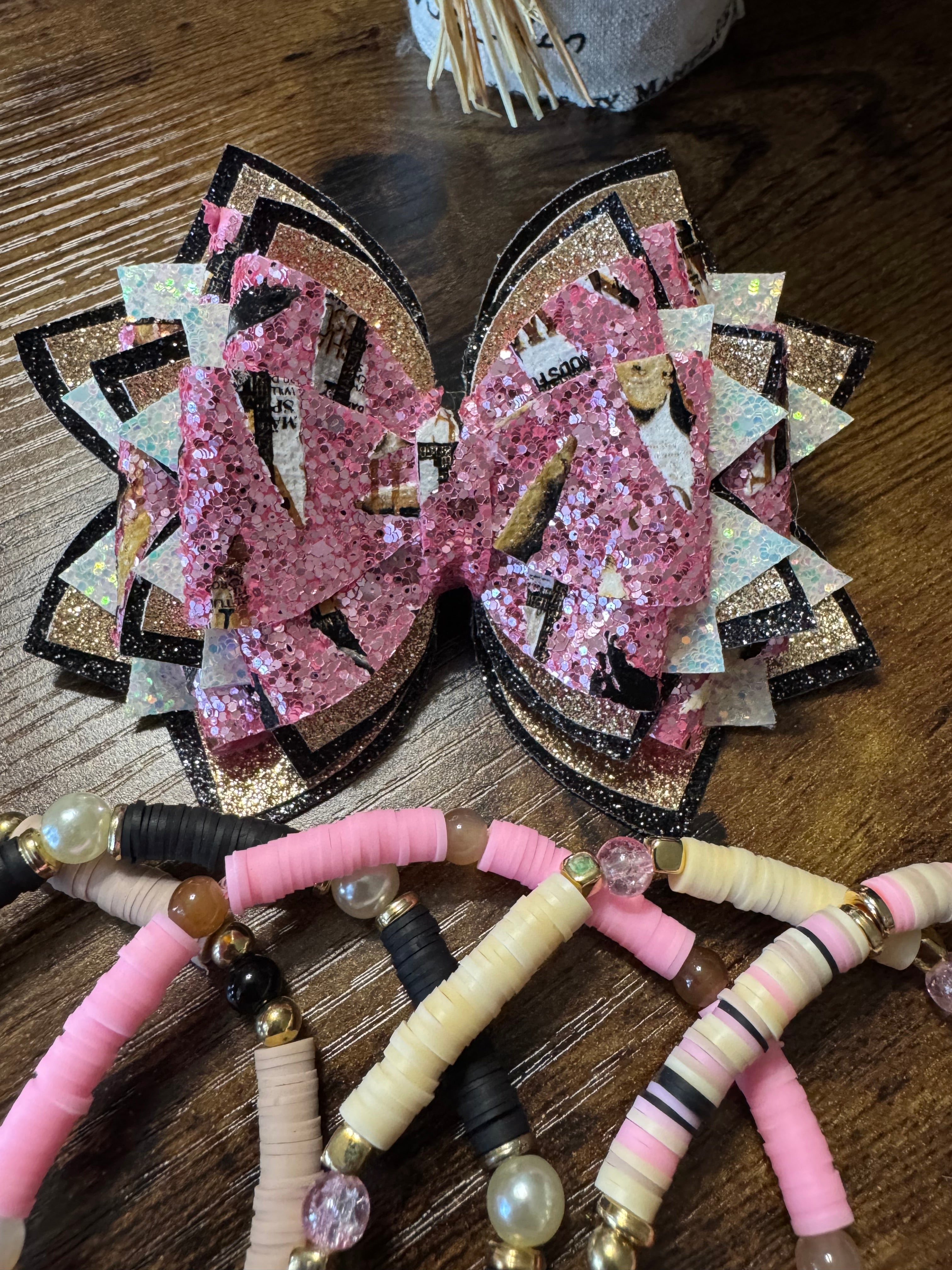 Bling. Sparkle pink Stanley, Tumbler Bow and boot bracelet set