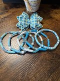 Blue Checkered sparkling Stanley, Tumbler Bow and boot bracelet set