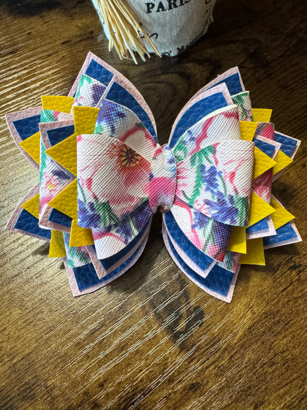 Yellow, blue, pink flower Stanley, Tumbler Bow and boot bracelet set