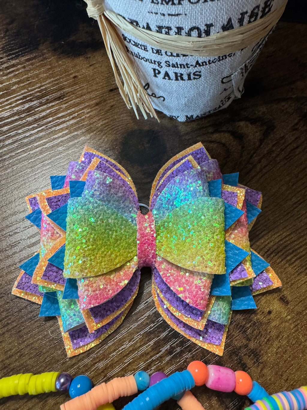 Beautiful bright Neon rainbow glittery bling Stanley, Tumbler Bow and boot bracelet set