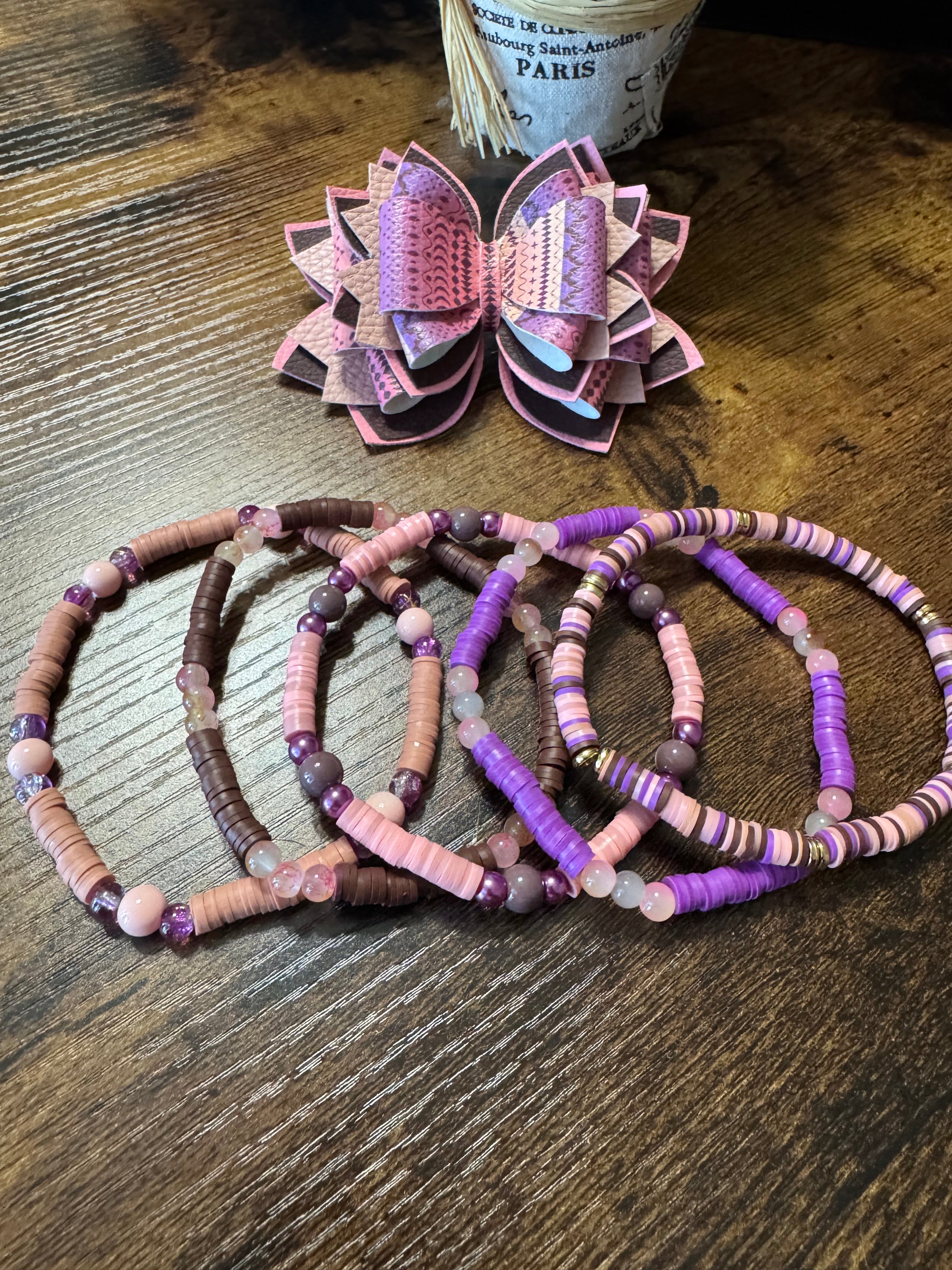 Blush, pink, brown patterned Stanley, Tumbler Bow and boot bracelet set