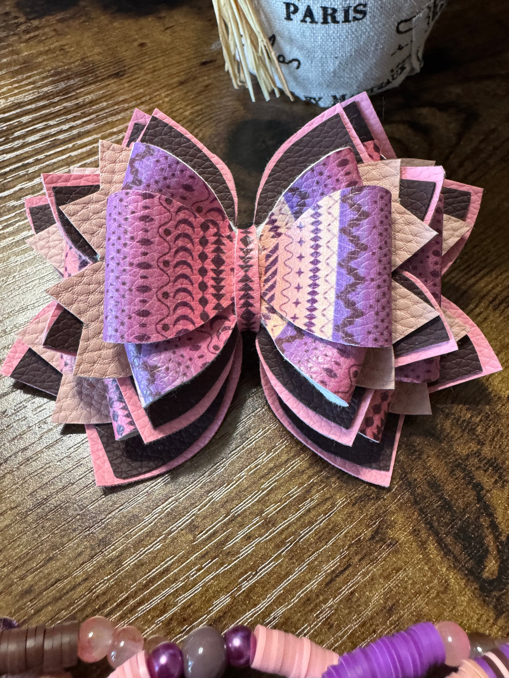Blush, pink, brown patterned Stanley, Tumbler Bow and boot bracelet set