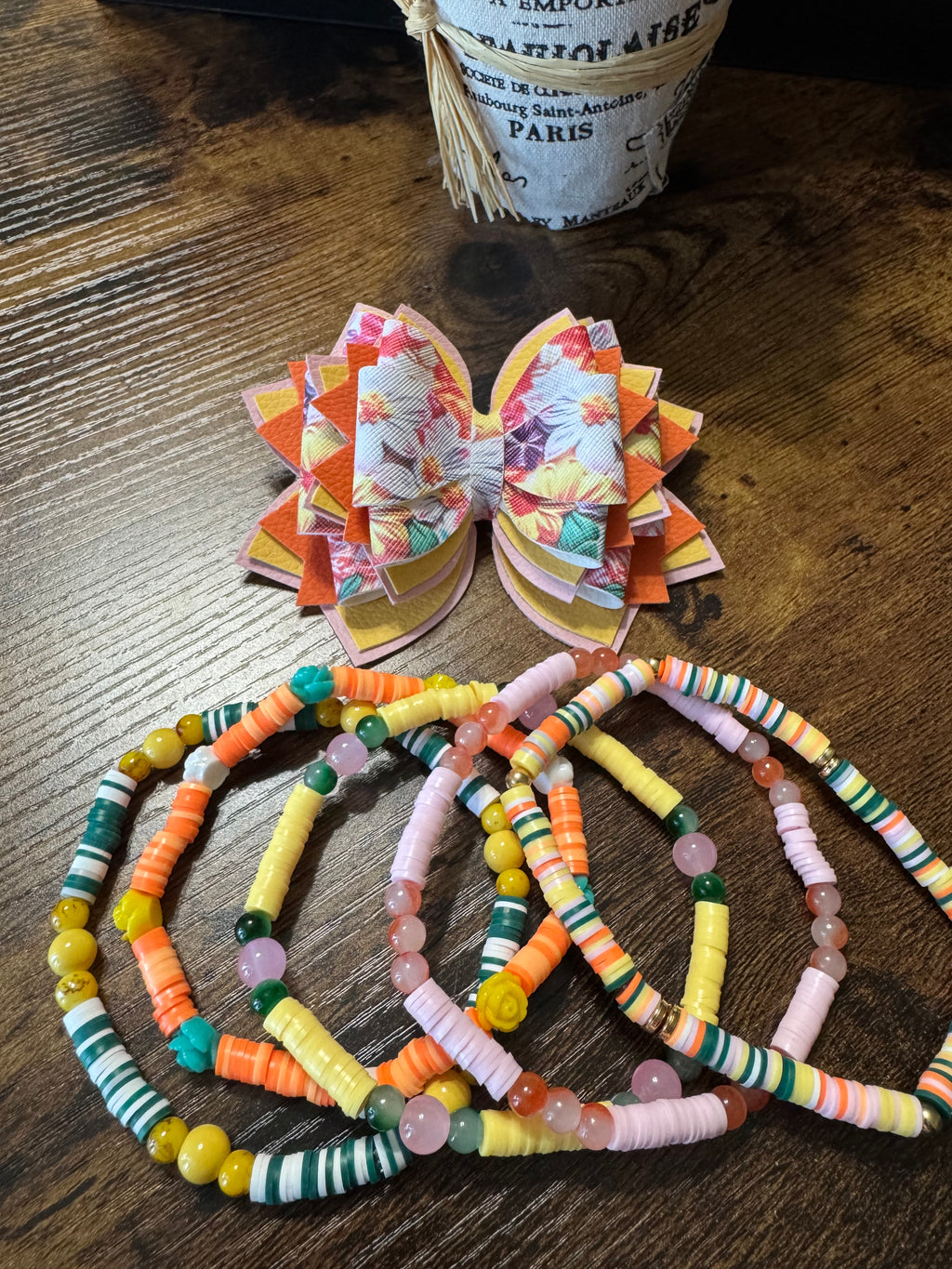 Orange, yellow flower Stanley, Tumbler Bow and boot bracelet set