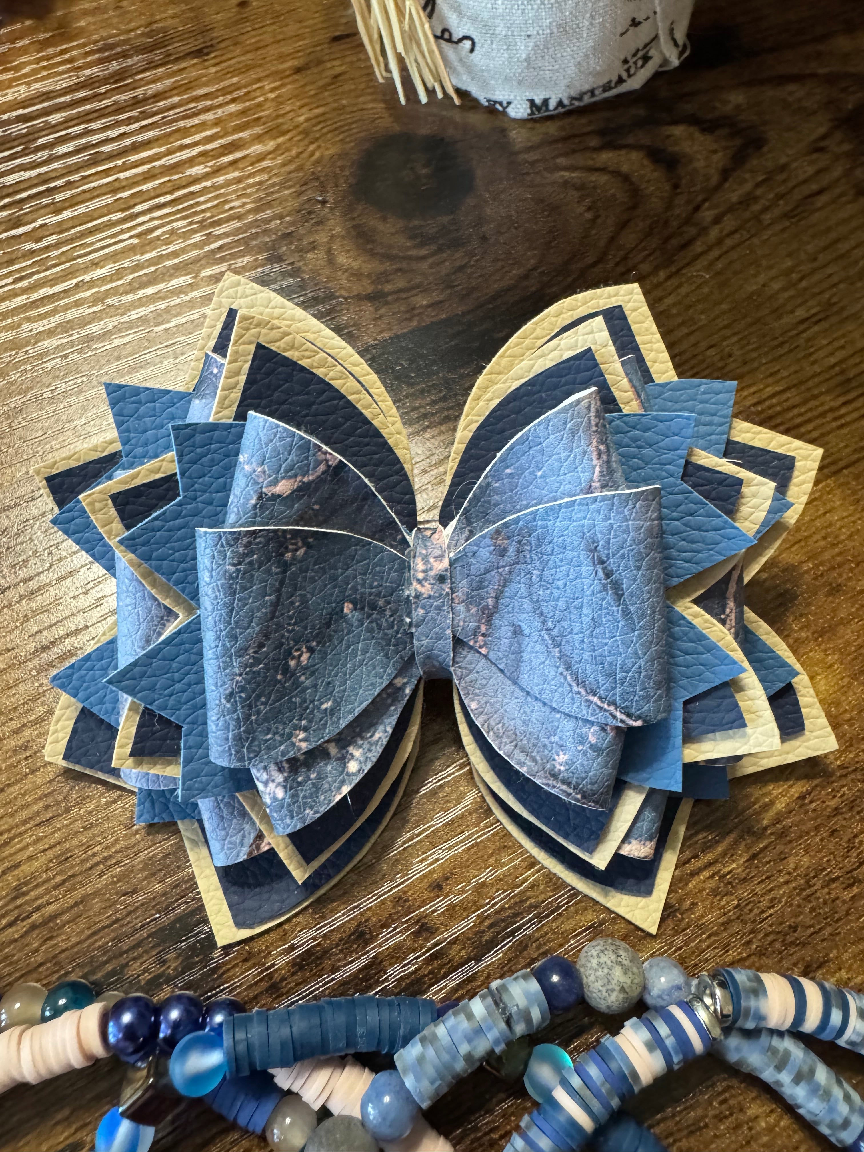 Navy Marble blue and tan Stanley, Tumbler Bow and boot bracelet set