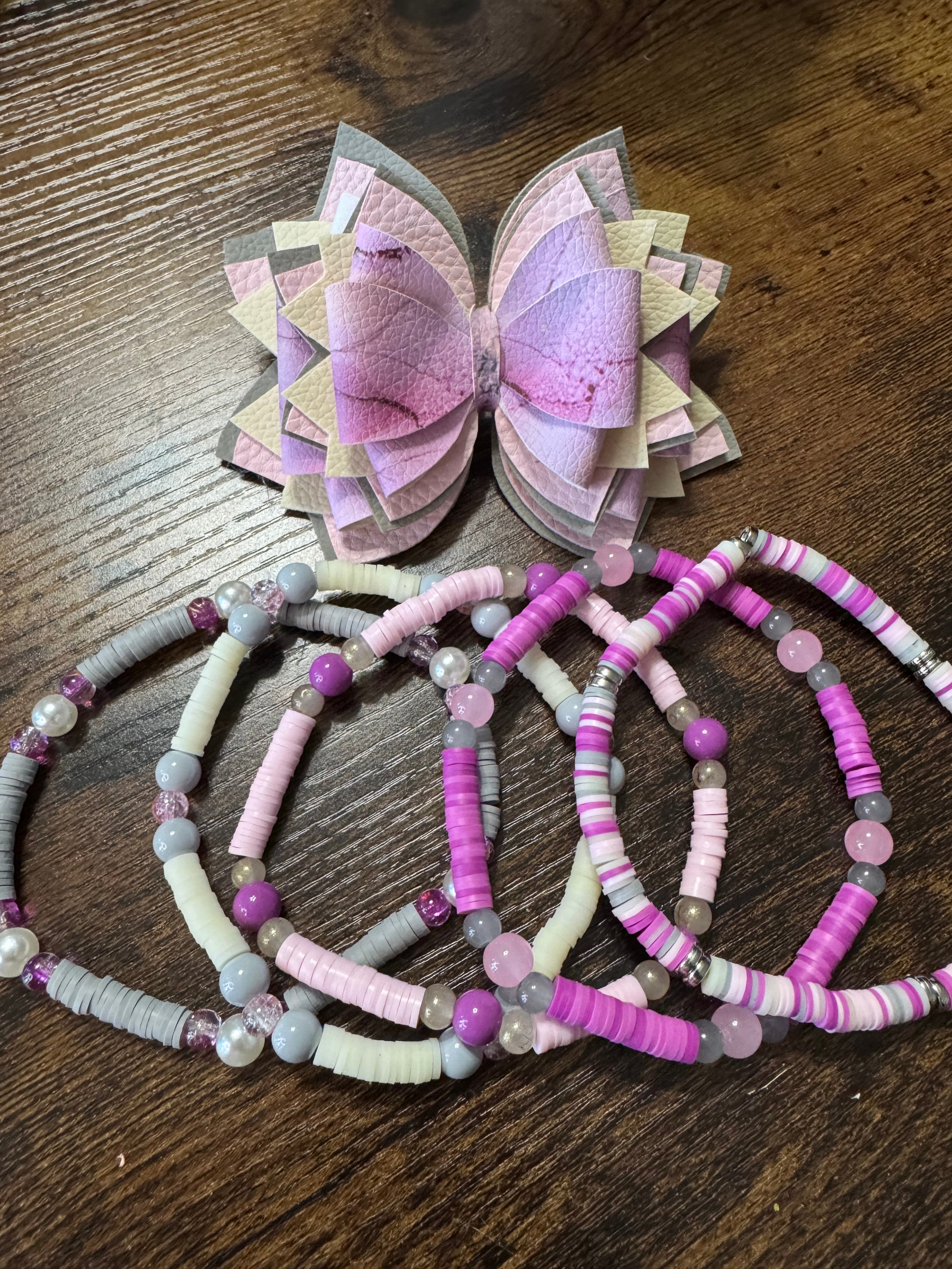 Marble pink, cream grey Stanley, Tumbler Bow and boot bracelet set