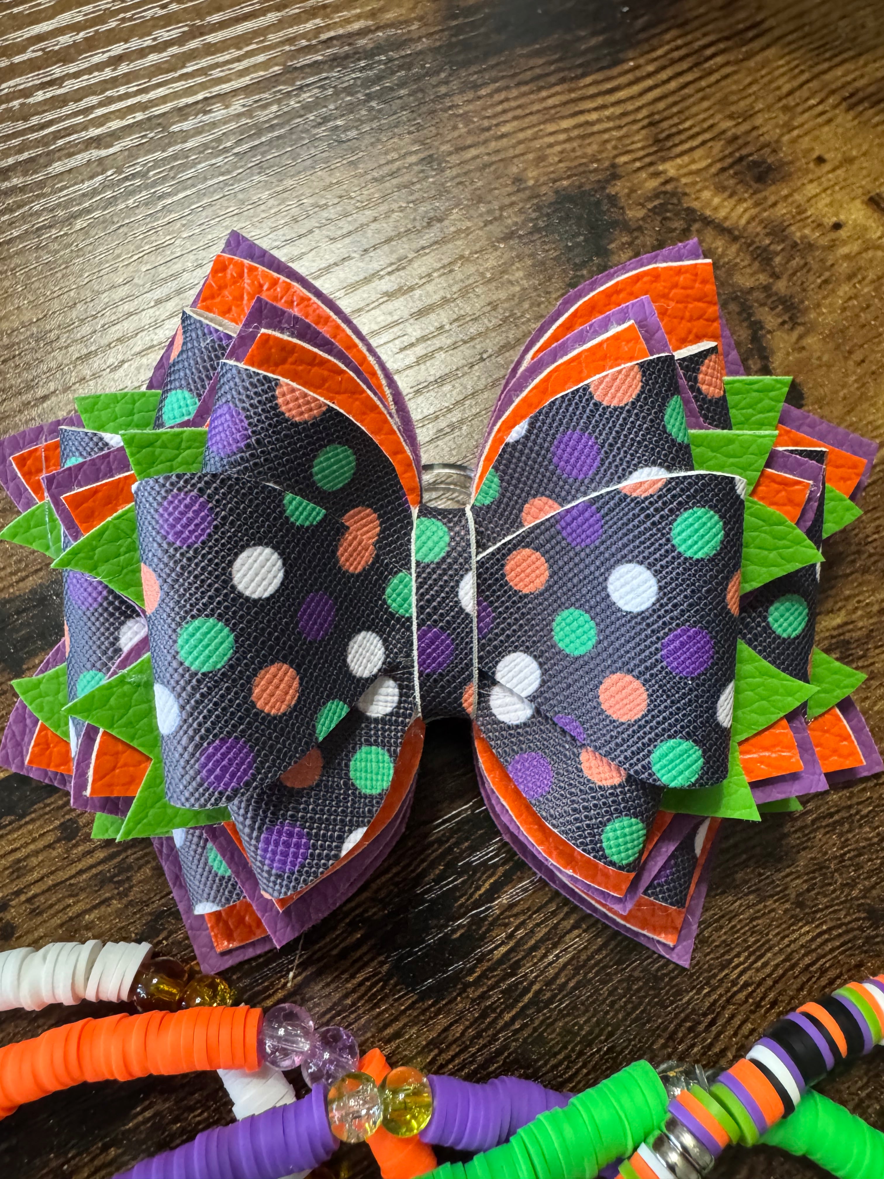 Green, oranges, purple polka dot Stanley, Tumbler Bow and boot bracelet set