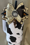 Genuine leather hair on cow hide tumbler straw bow
