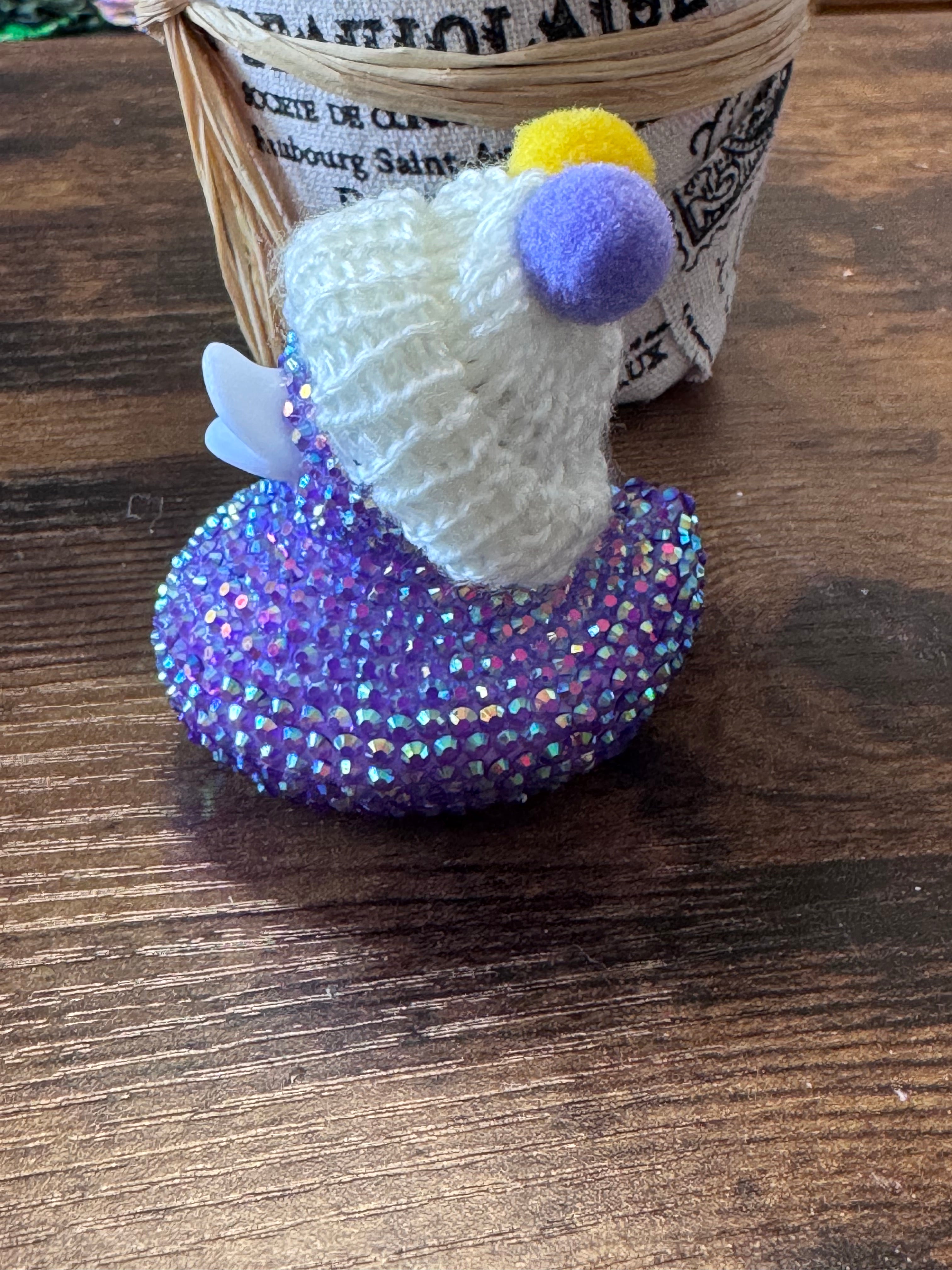 Cute purple bling bedazzled duck with beanie hat