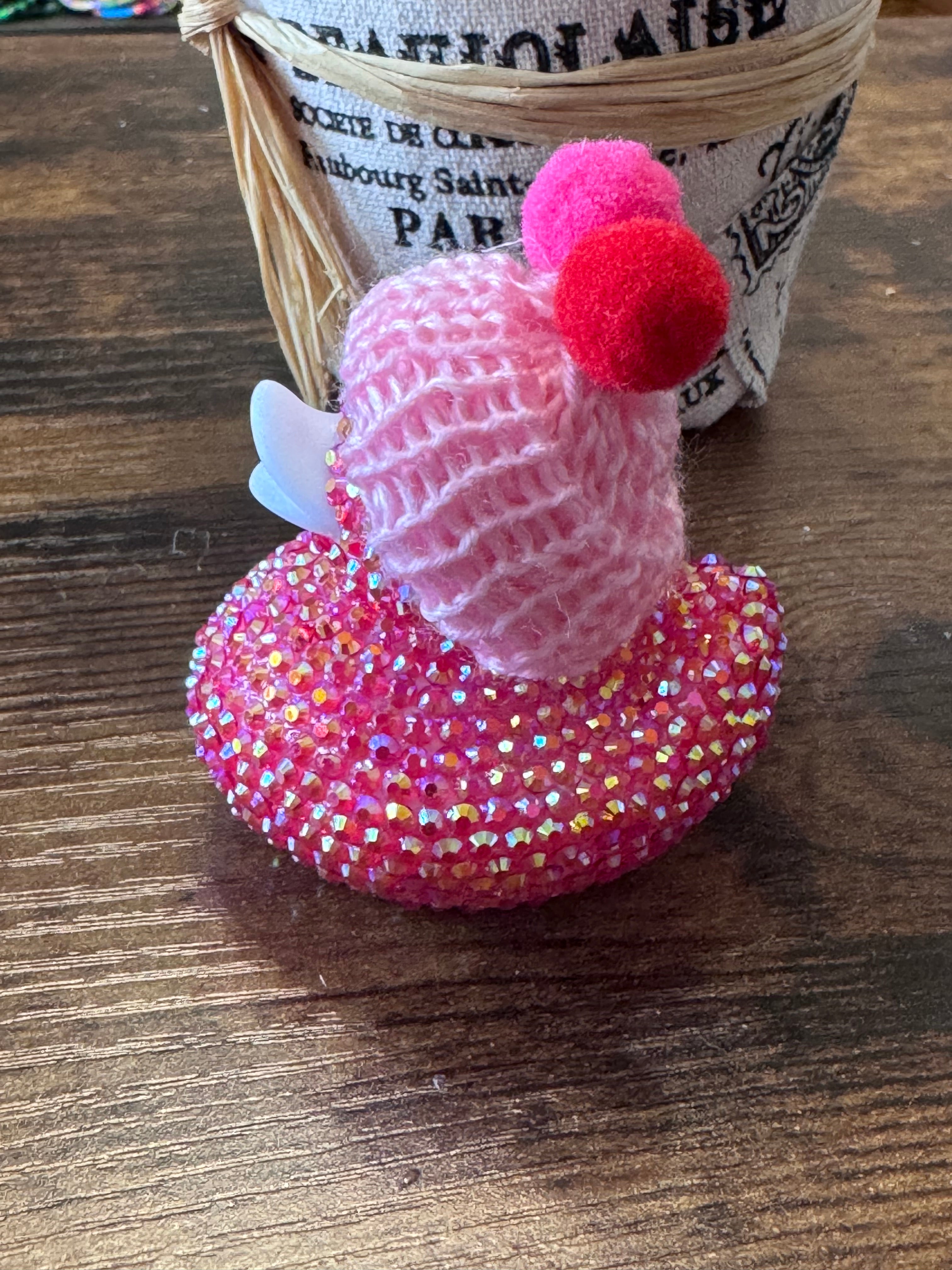 Cutie bling bedazzled pink duck with beanie hat